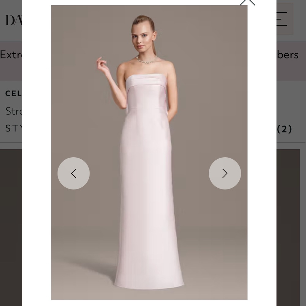 David's Bridal Strapless Mikado Fold Neck Sheath Dress